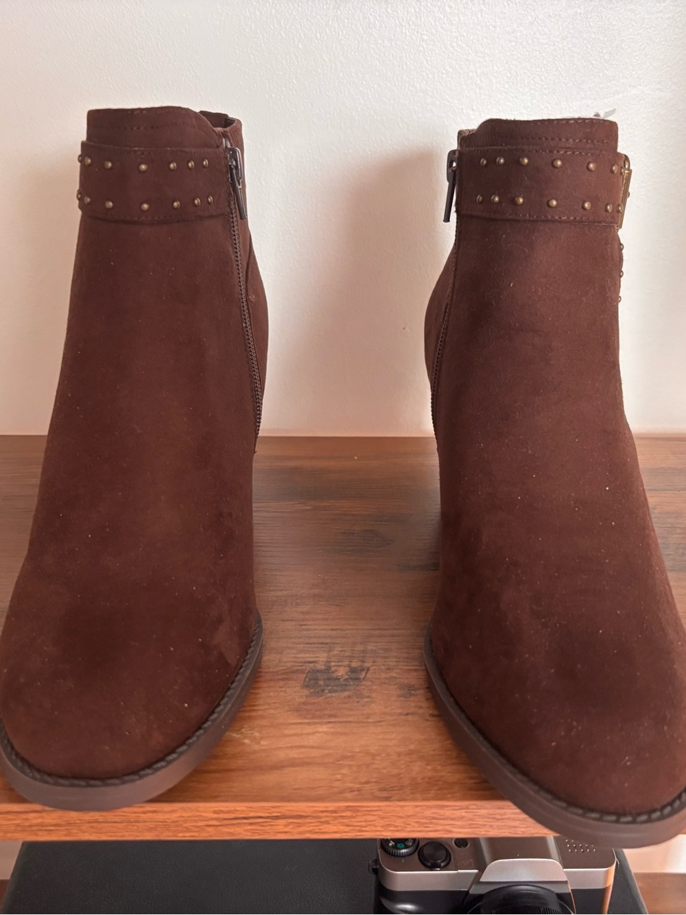 Market & Spruce O’Hara Brown Suede Studded Ankle Booties